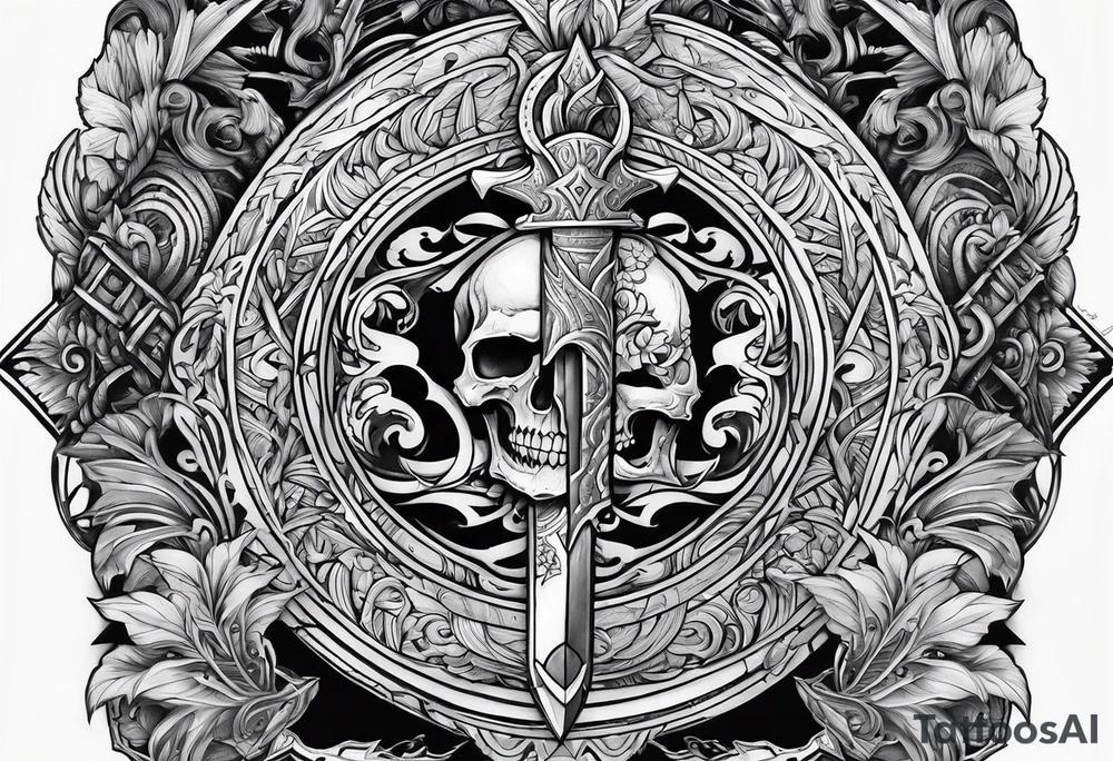 Valhalla sword shield stairs axe tattoo idea