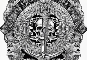 Valhalla sword shield stairs axe tattoo idea