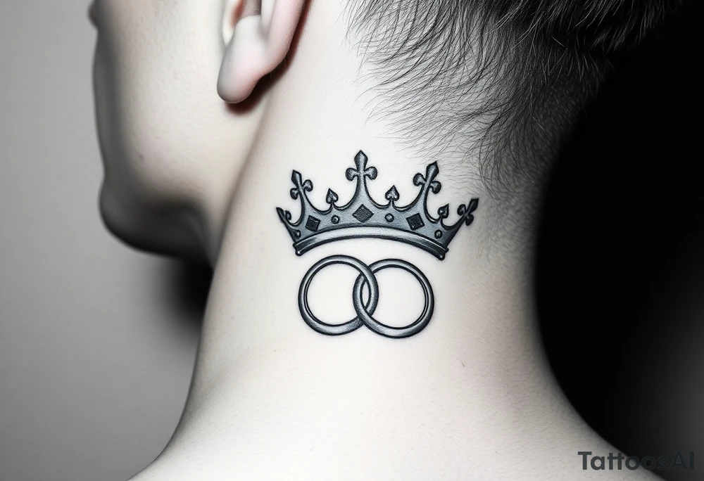 combination of king and queen crown with two wedding rings tattoo idea