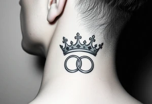 combination of king and queen crown with two wedding rings tattoo idea