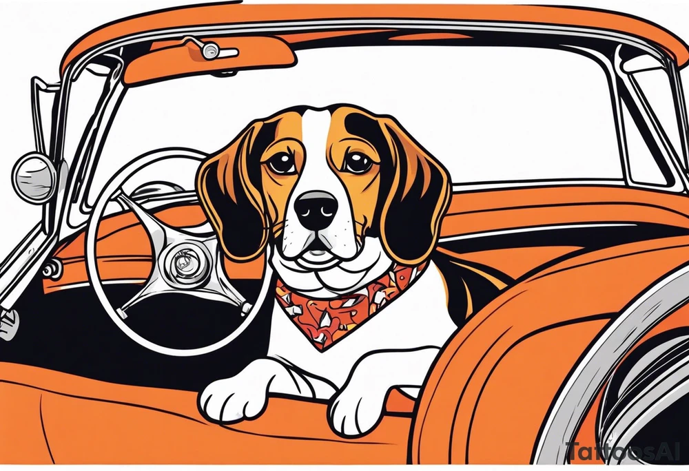 a beagle lying on top of a car steering wheel tattoo idea