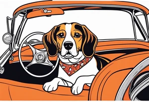 a beagle lying on top of a car steering wheel tattoo idea