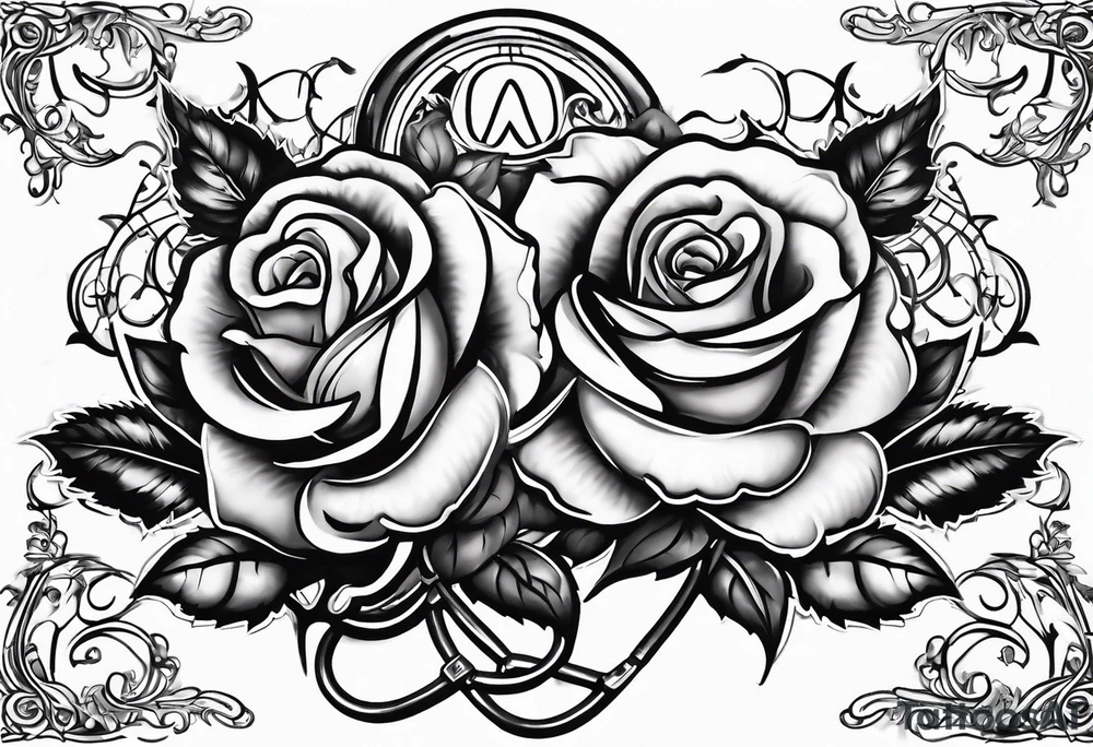 roses with a caduceus, nursing hat and stethoscope intertwined tattoo idea