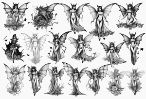 Fairy standing on top of bat tattoo idea