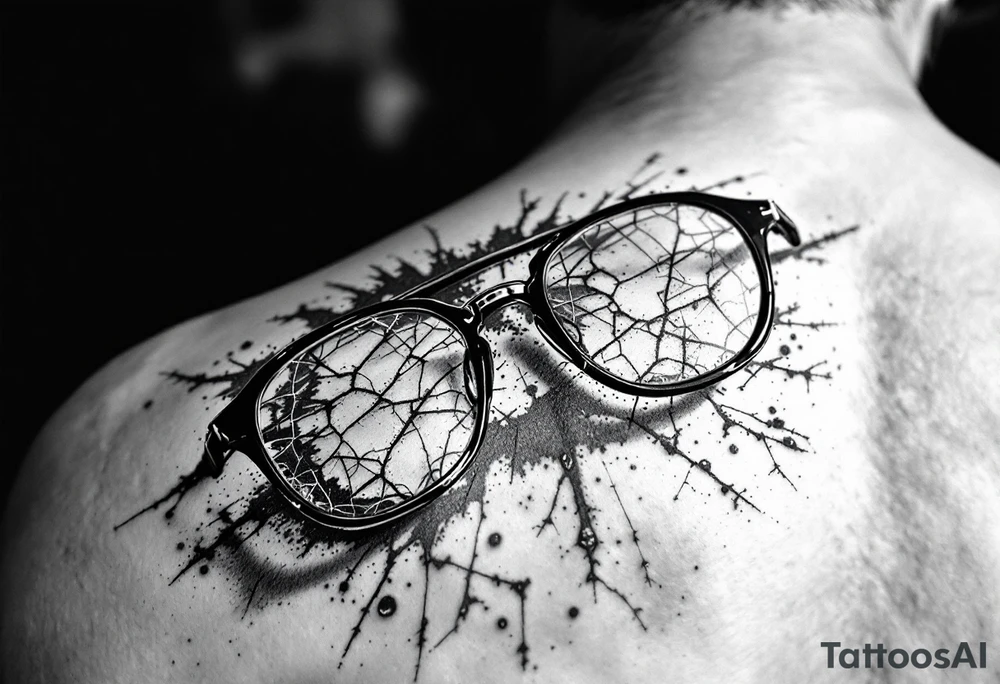 cracked glasses memory of poor eyesight reminder to take care of eyesight, men's tattoo on arm tattoo idea