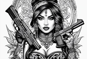 old school tattoo of vahine who play with gun tattoo idea
