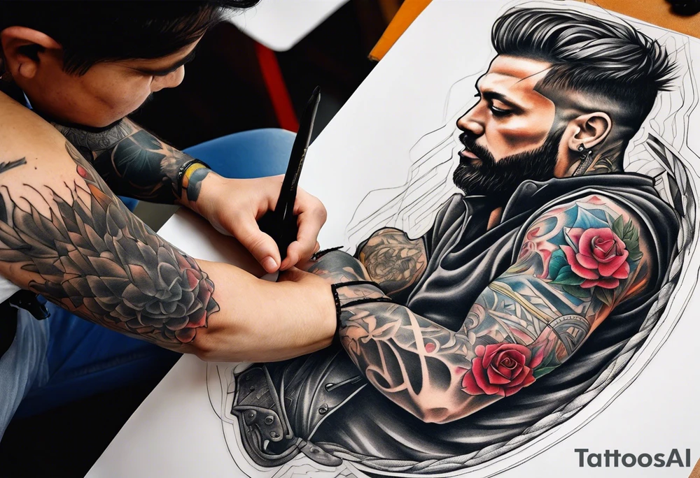 stitching together a wound; no portrait; band around arm tattoo idea