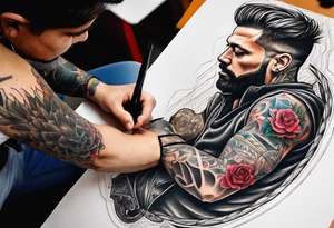 stitching together a wound; no portrait; band around arm tattoo idea