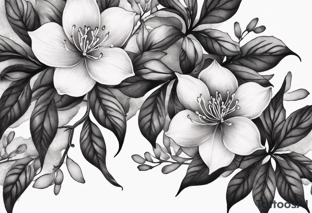 Azaleas, buds, leaves; curved design tattoo idea