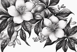 Azaleas, buds, leaves; curved design tattoo idea