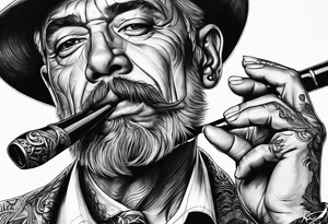 Neotraditional man smoking a pipe tattoo idea