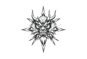 Abstract asterisk with a Japanese folklore demon from old times tattoo idea