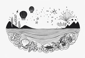 Ocean/waves, with/jellyfish/starfish/shells, for woman’s wrist tattoo idea