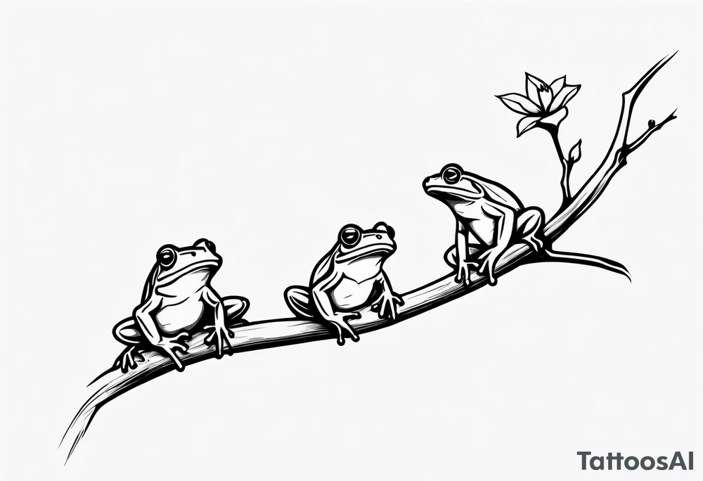 3 frogs on a branch tattoo idea