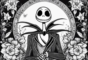 Jack Skellington with flowers as a border tattoo idea