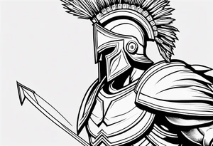 rectangular landscape format ultra-fine line linework vector of a spartan from the side, spartan spear, spartan shield, laurel wreath tattoo idea