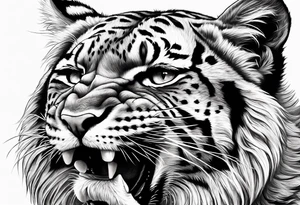 big cat face, growling or roaring, no mane tattoo idea