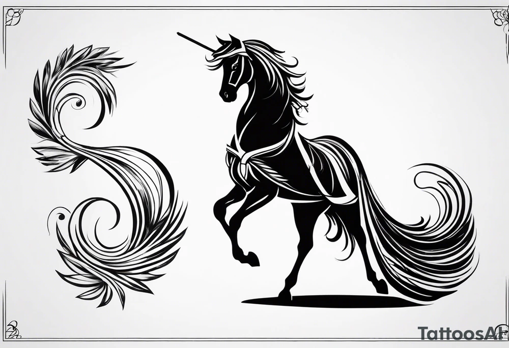 Plume cheval lettre A tattoo idea