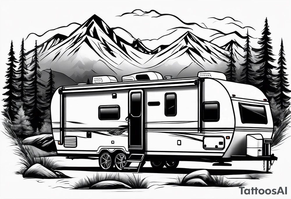 Mountains travel trailer family tattoo idea