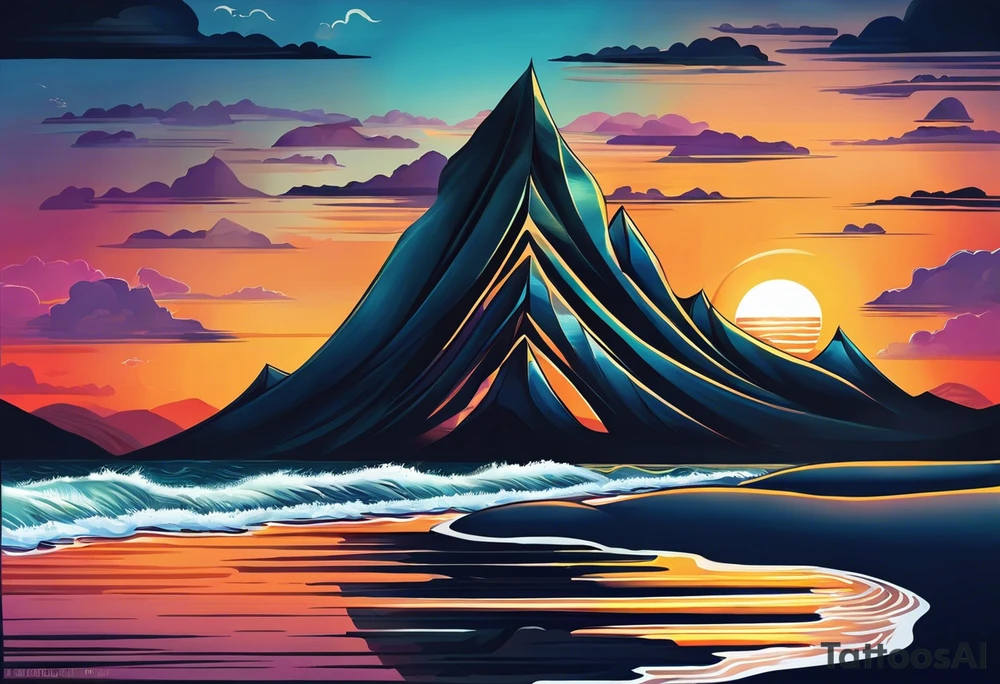 The letters "Pura Vida" forming the gentle curves of ocean waves, with the "i" in "Vida" extending into a mountain peak. The sun could be subtly incorporated above the letters. It creates a harmonious blend of nature and the phrase. tattoo idea