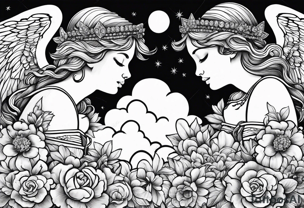 small angels with clouds in the background tattoo idea