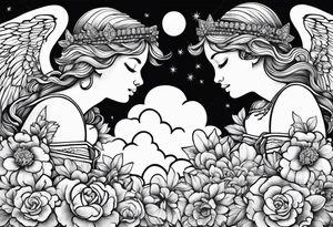small angels with clouds in the background tattoo idea
