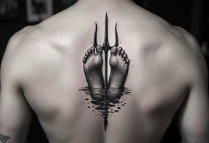 barefeet behind trident with water tattoo idea