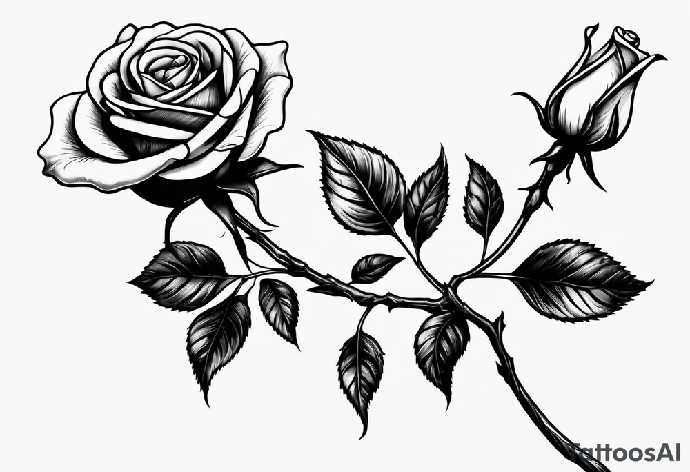 A long stem rose stem stabbed through a human hand like an arrow tattoo idea