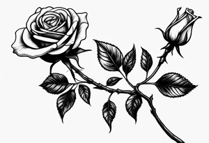 A long stem rose stem stabbed through a human hand like an arrow tattoo idea