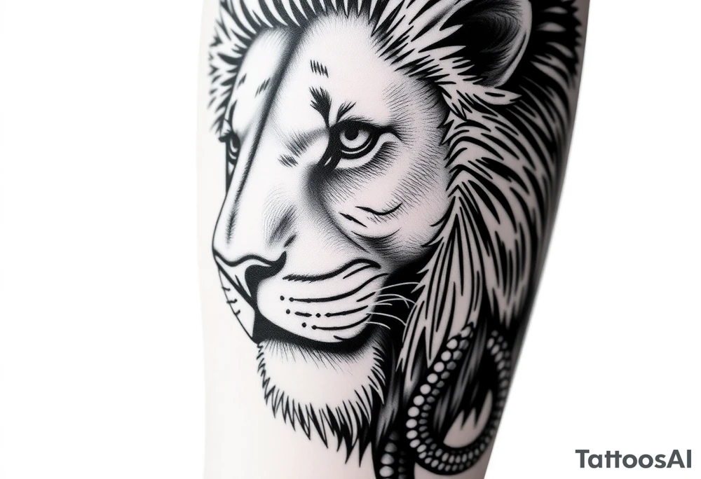 powerful majestic lion, close-up tattoo idea