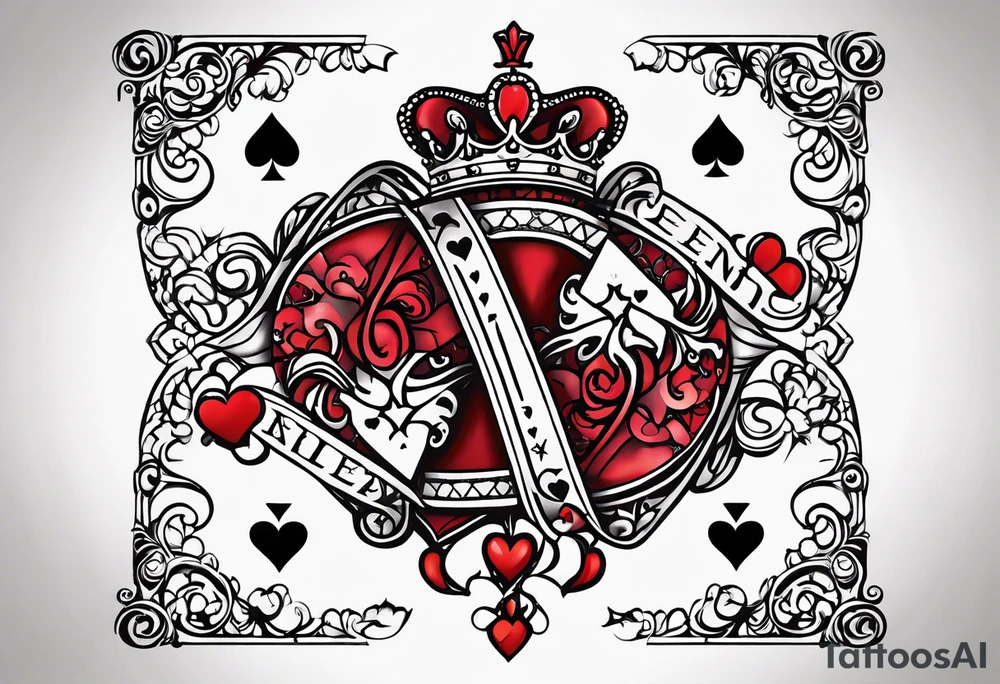 queen of hearts card  -on forearm - with text saying "queen starleen" tattoo idea