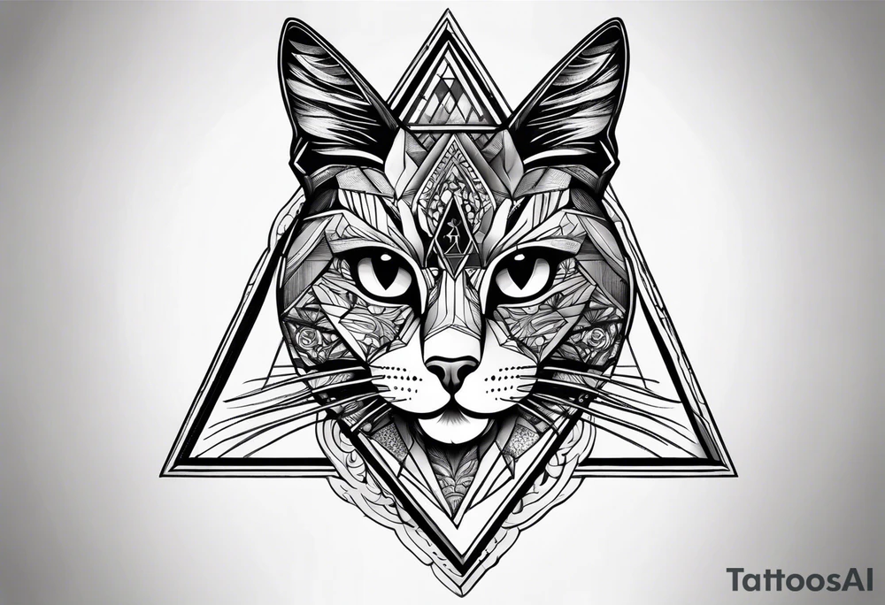 cat inside triangle tattoo idea