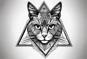 cat inside triangle tattoo idea