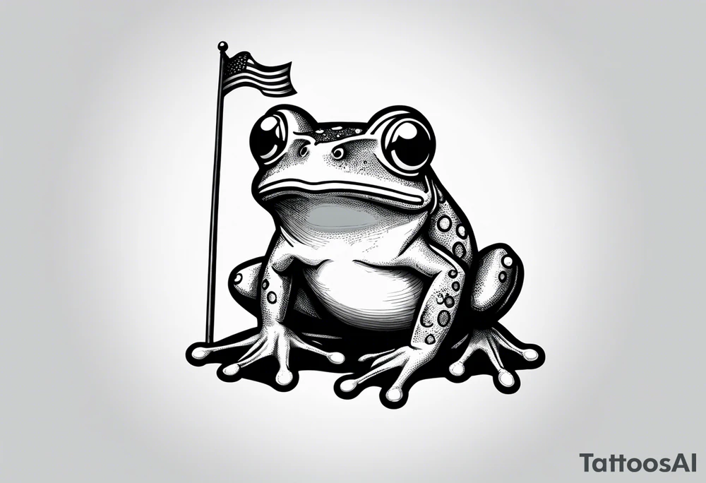 Cute small frog holding rainbow flag tattoo idea