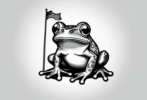 Cute small frog holding rainbow flag tattoo idea