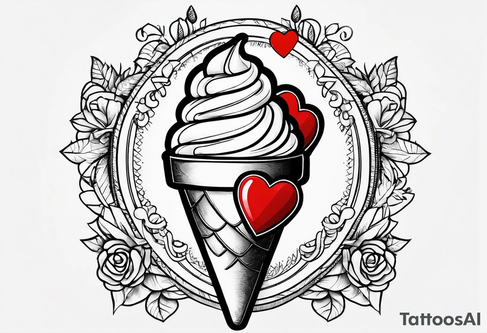 small ice cream cone with small red heart on it somewhere while representing Paris tattoo idea