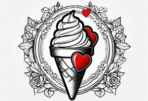 small ice cream cone with small red heart on it somewhere while representing Paris tattoo idea