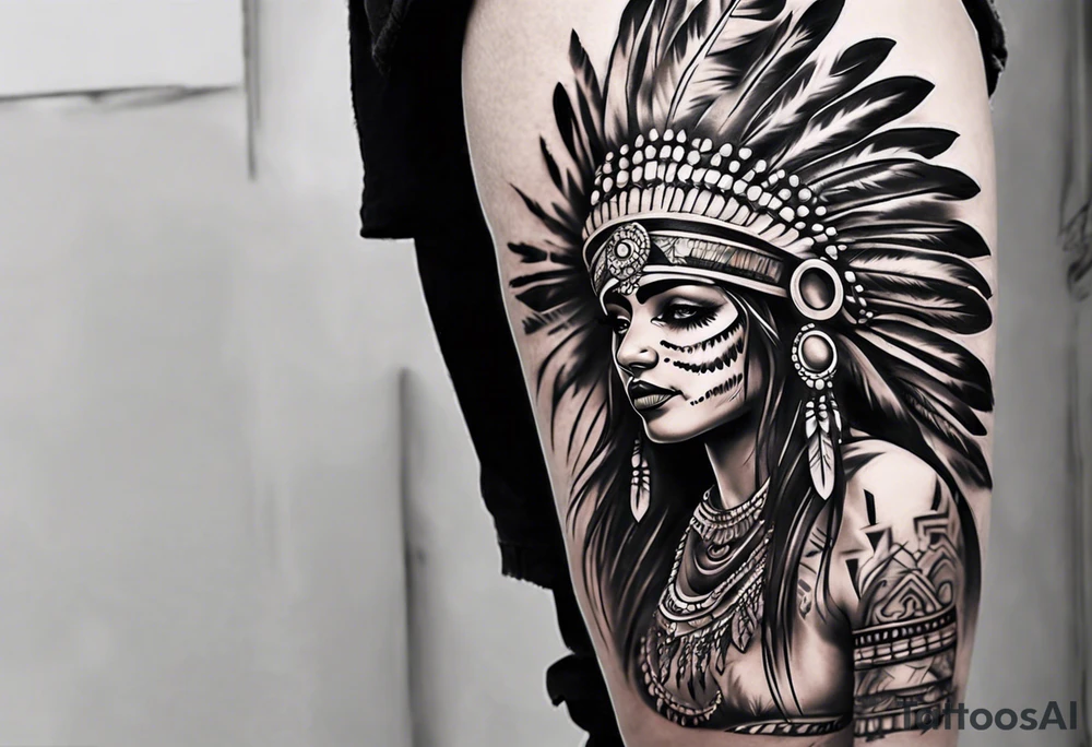 indian theme leg sleeve tattoo idea