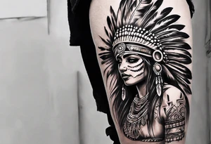 indian theme leg sleeve tattoo idea