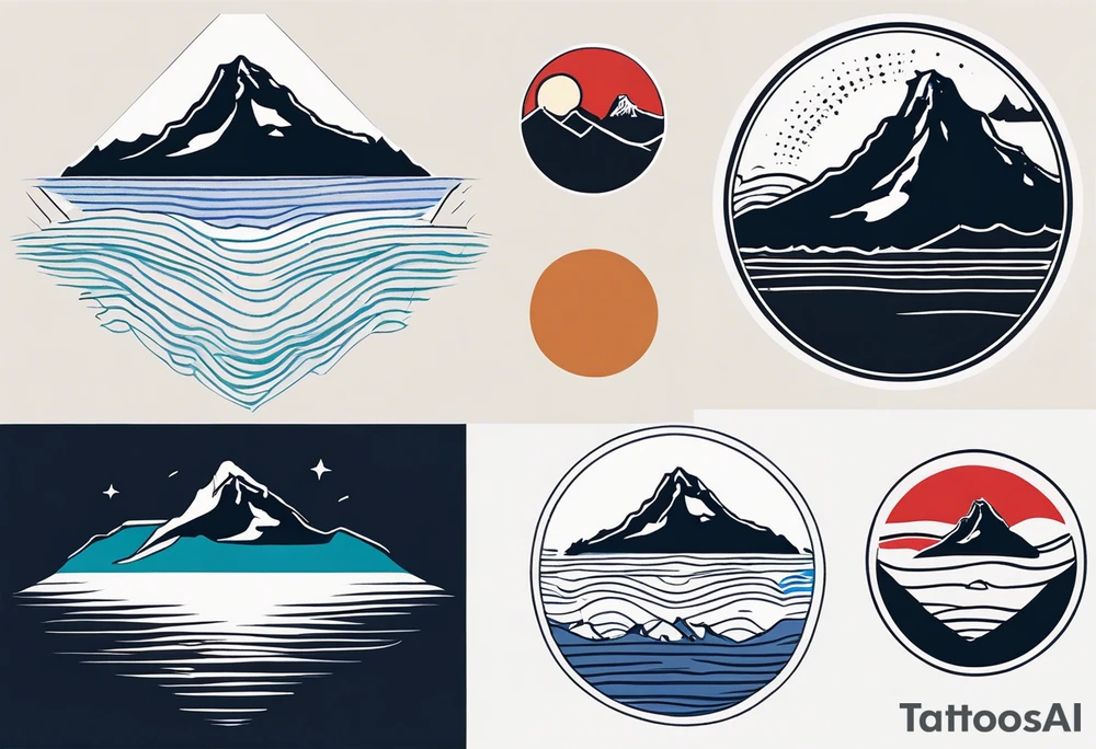 cardinal directions with haystack rock in the top left, mount hood in the top right, alsea falls in the bottom left, crater lake in the bottom right tattoo idea