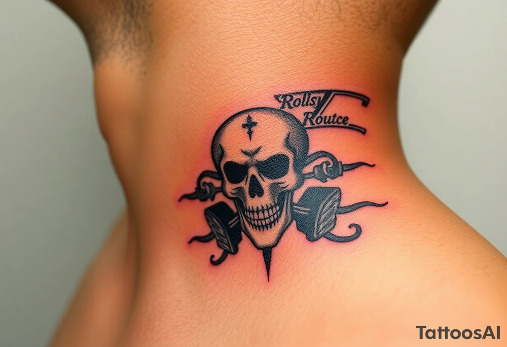 Rolls royce with the word hustler and a skull money girls and drugs tattoo idea