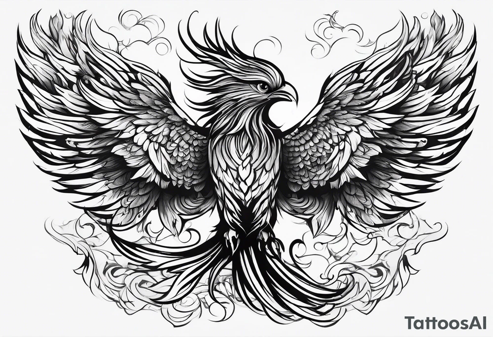 Phoenix horizontal, flying tattoo idea