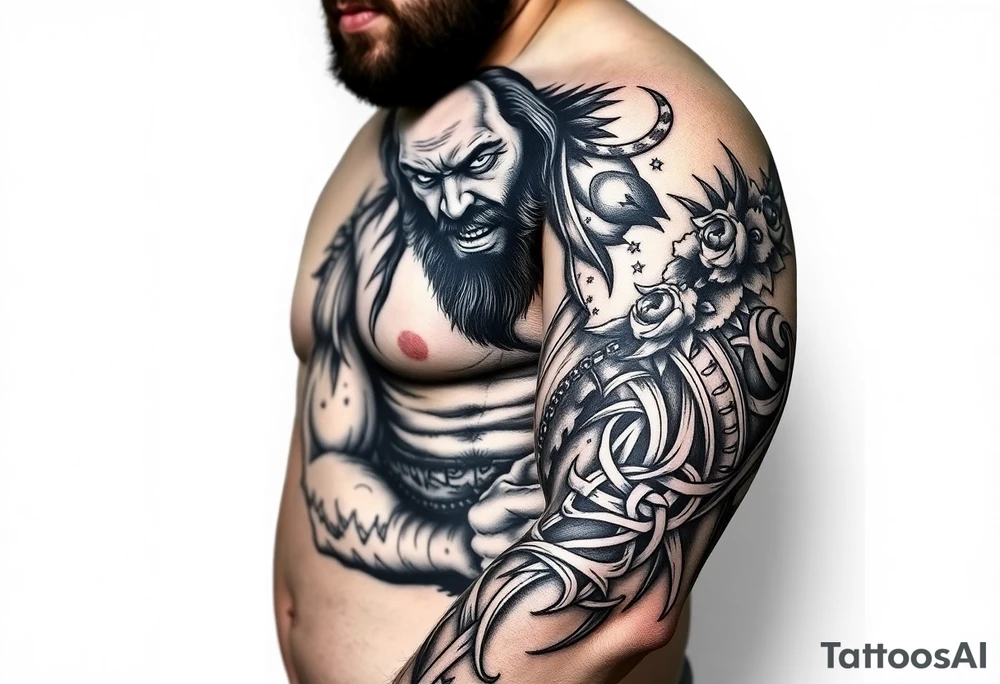 Bray Wyatt the Fiend center piece with tribal surrounding covering up old tattoo tattoo idea