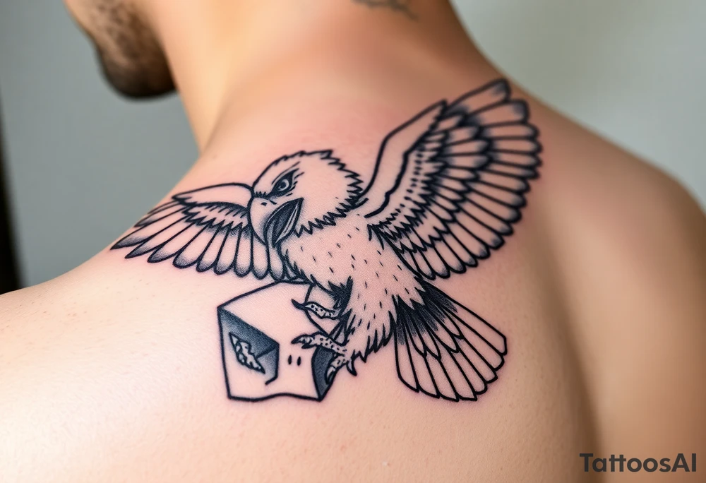 majestic eagle with paper in ita claws tattoo idea