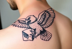 majestic eagle with paper in ita claws tattoo idea