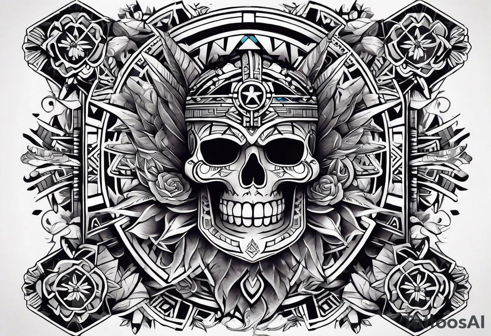 Knee tattoo with skulls and mayan symbols tattoo idea