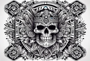 Knee tattoo with skulls and mayan symbols tattoo idea
