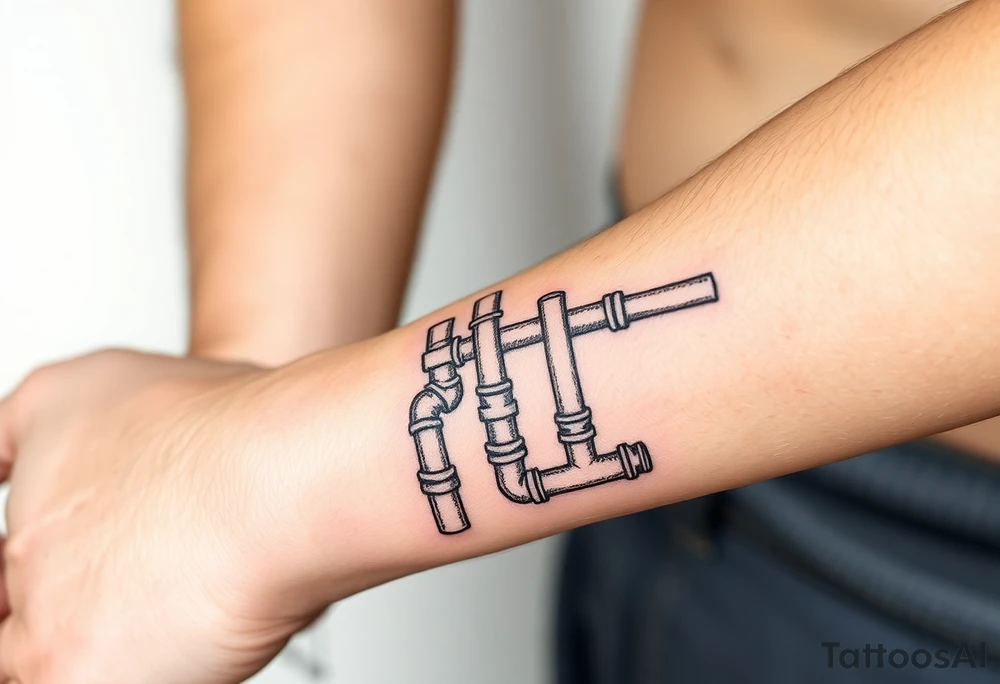 extremely detailed system of plumbing pipes with each pipe ending without a curved pipe tattoo idea