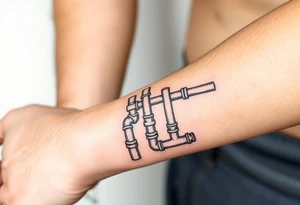 extremely detailed system of plumbing pipes with each pipe ending without a curved pipe tattoo idea