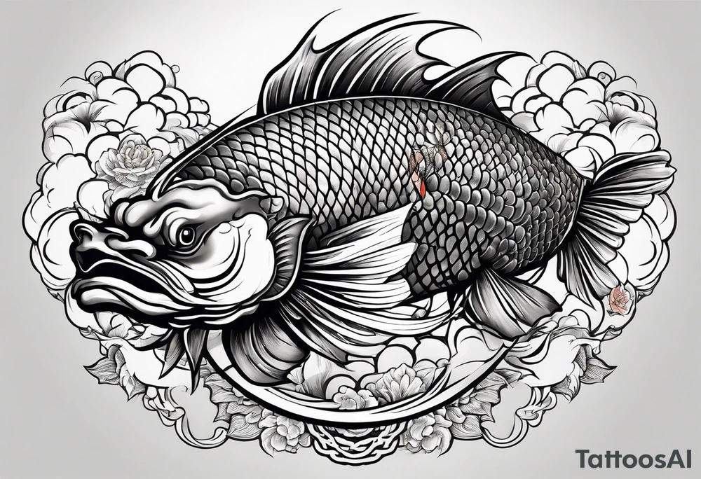 Japanese carp skin with dragon and Japanese word tattoo idea